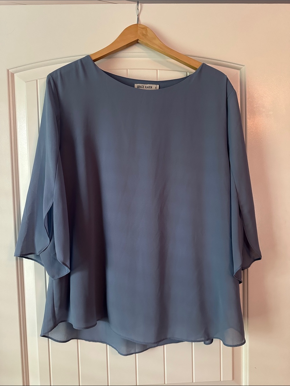 Grace Karin Dusty Blue Layered Chiffon Blouse